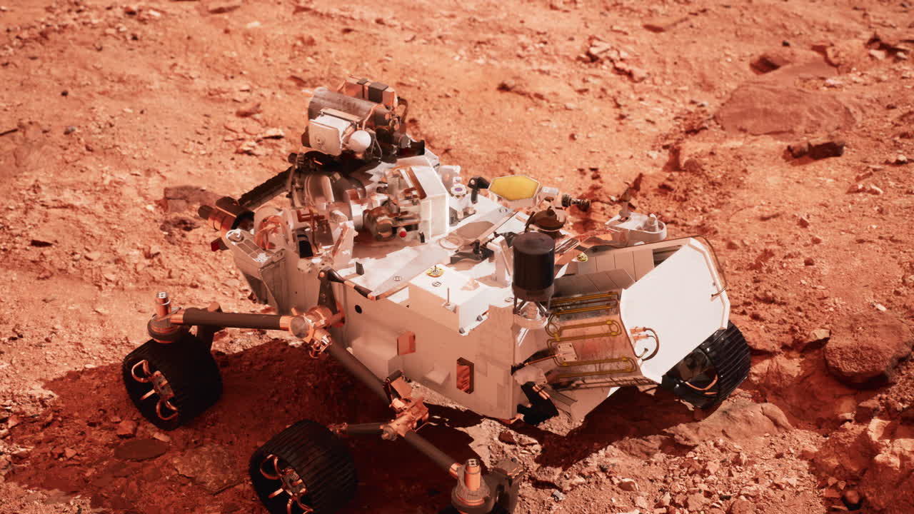 Mars-kulkija Perseverance tutkimassa punaista planeettaa. Nasan toimittamia elementtejä