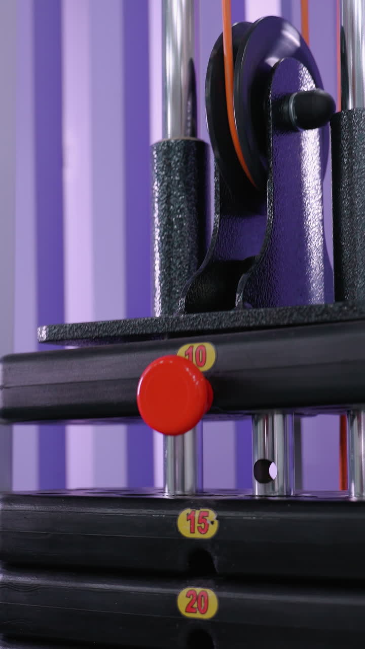 무게 스택은 점진적으로 떨어지고 저항 기계에 다시 풀어, 표시 된 무게 판을 표시, 제어 체조 장비 움직임은 힘 훈련을 강조합니다.