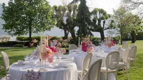 elegant outdoor dining setting by the lake