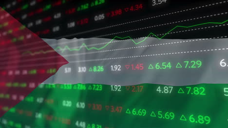 Animation-of-financial-data-processing-over-flag-of-palestine