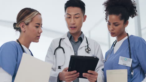 Asian-doctor,-nurses-and-tablet-in-meeting