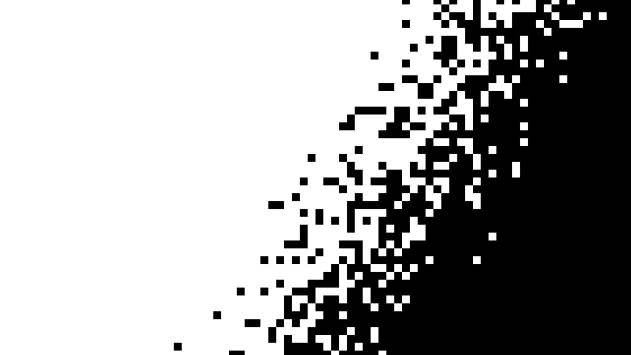 Effetto di transizione pixelato astratto con quadrati in bianco e nero.