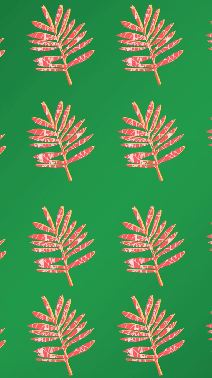 Animation of rows of red leaves on green background