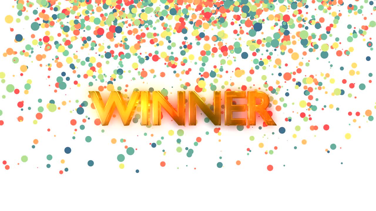 Winner Text with Particle Colorful Background
