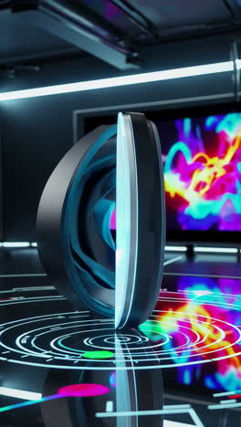 futuristic technology room with glowing object