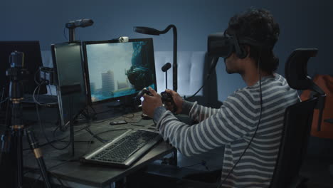 man playing virtual reality video game