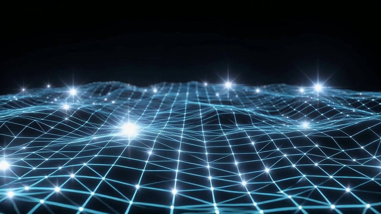 Abstract Blue Digital Network Grid with Glowing Data Points