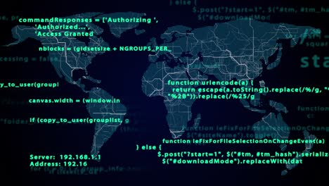 software source code with world map