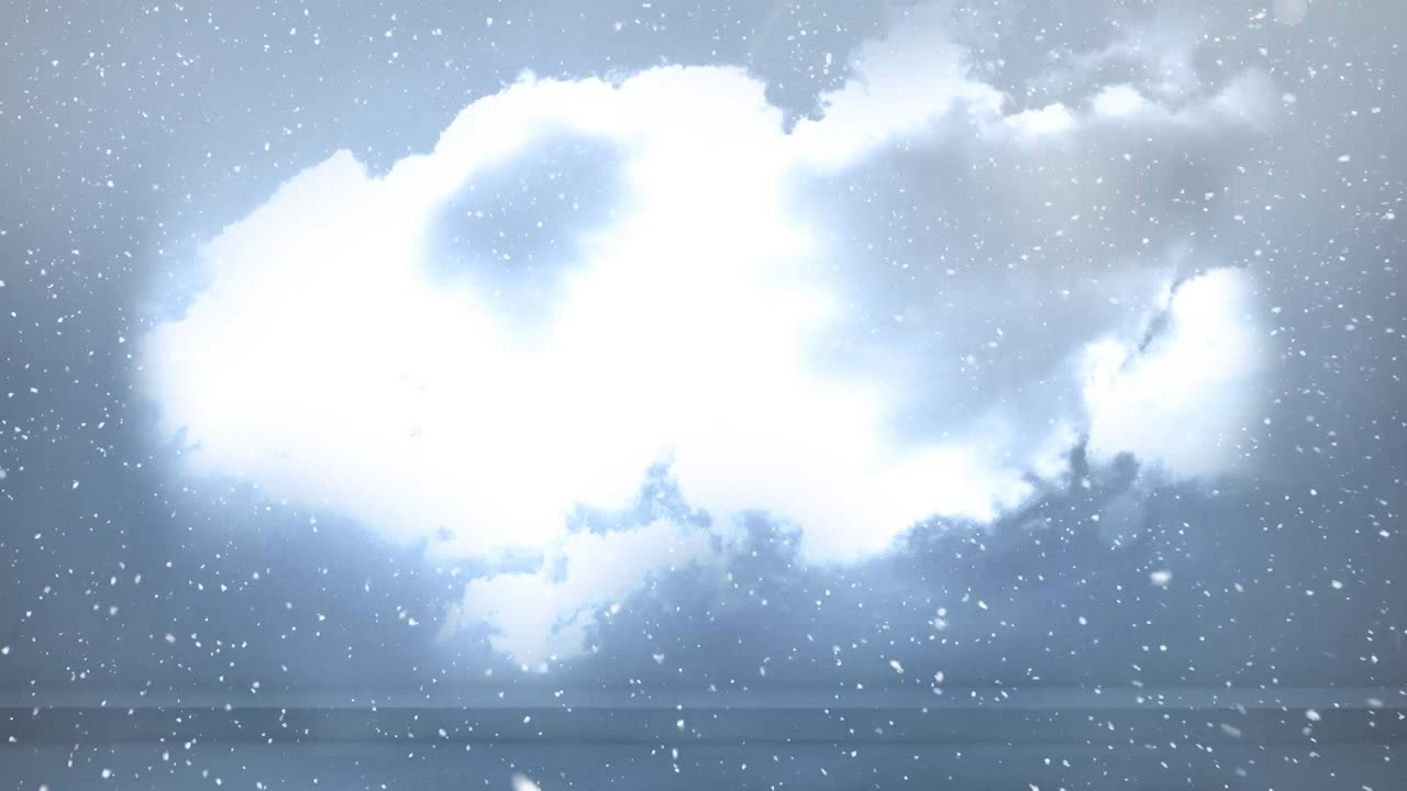크리스마스에 구름이 있는 하늘 위에 내리는 눈의 애니메이션