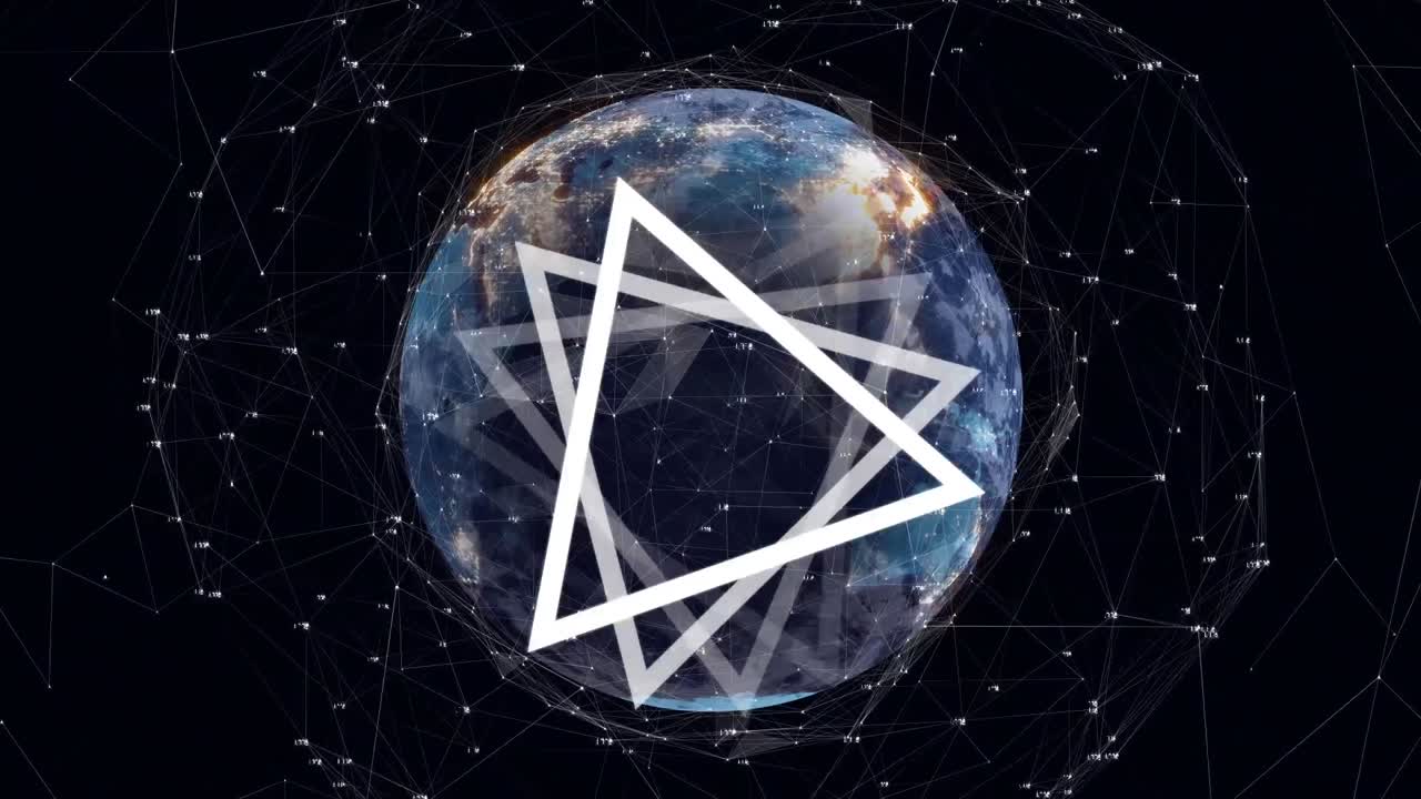 지구와 연결망을 가진 삼각형의 애니메이션