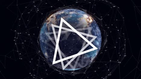 Animation of triangles with globe and network of connections