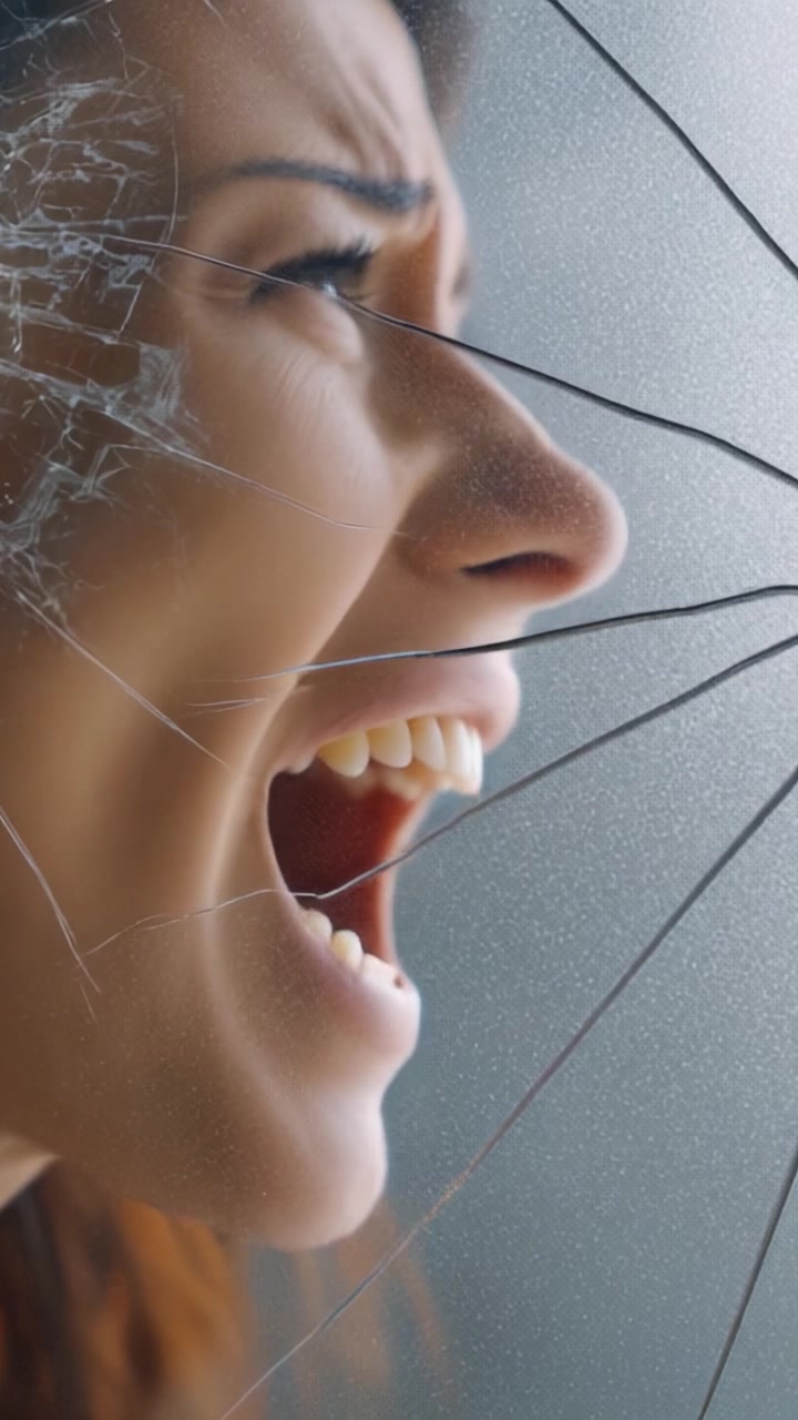 Emotional Expression of Anguish and Release Captured Through a Fractured Reflection, Symbolizing Struggles, Pain, and the Desire to Break Free From Constraints