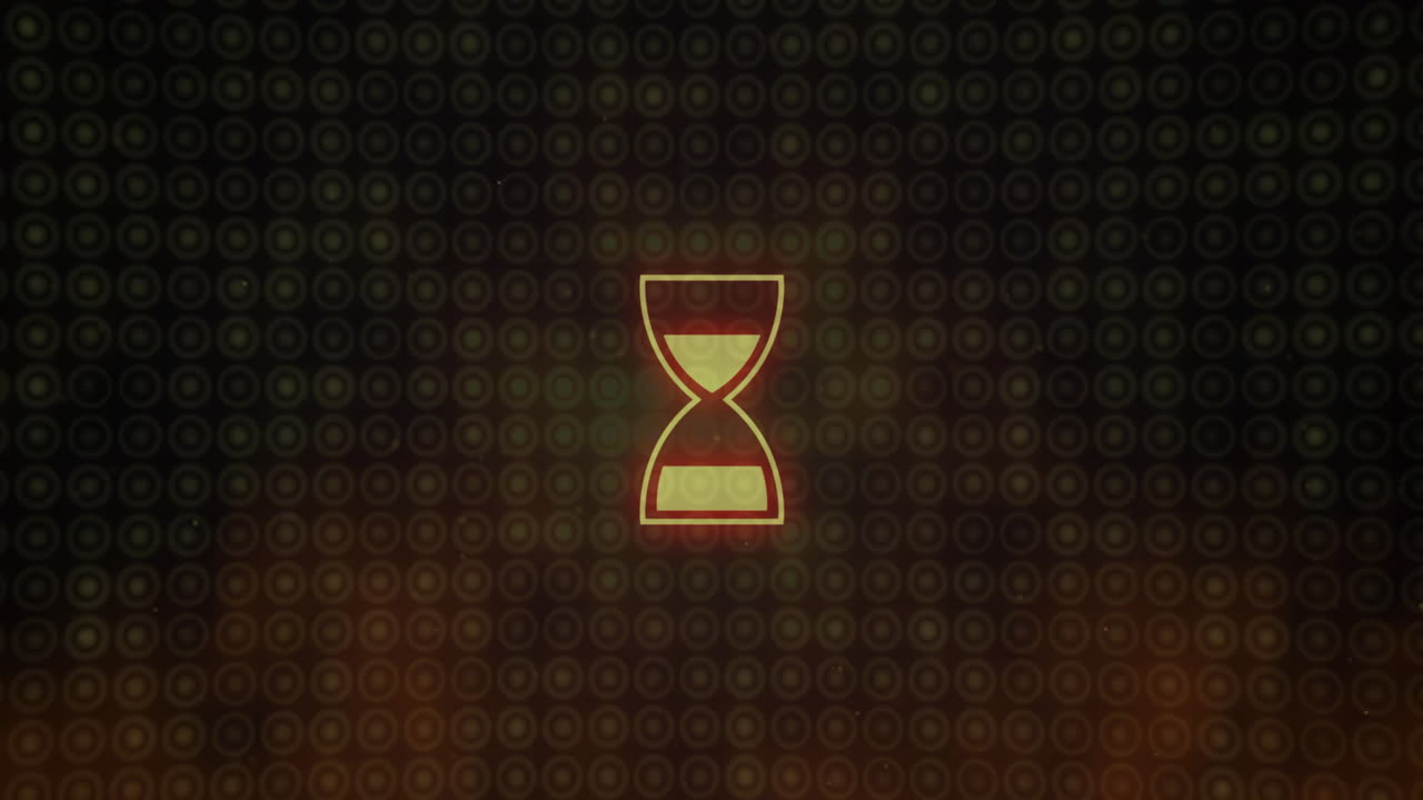 Animation of loading hourglass over spots on black background