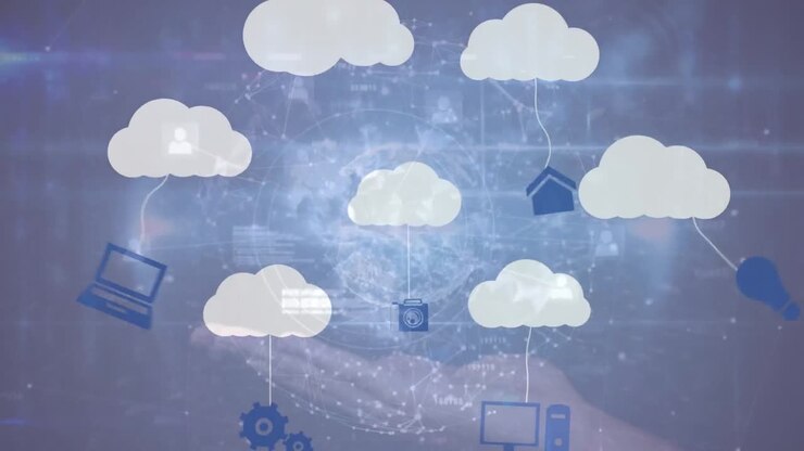 Animation of network of connections with globe and hand over blue background