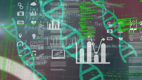 Animation-Verschiedener-Datenverarbeitung-Und-DNA-Auf-Schwarzem-Hintergrund