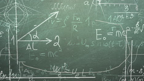 closeup mathematical formula and elements on blackboard