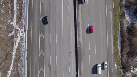 vancouver aerial top down traffic highway road with active movement of transport cars vehicles in different directions