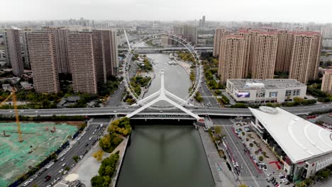 aerial view of cityscape of tianjin ferris wheel.