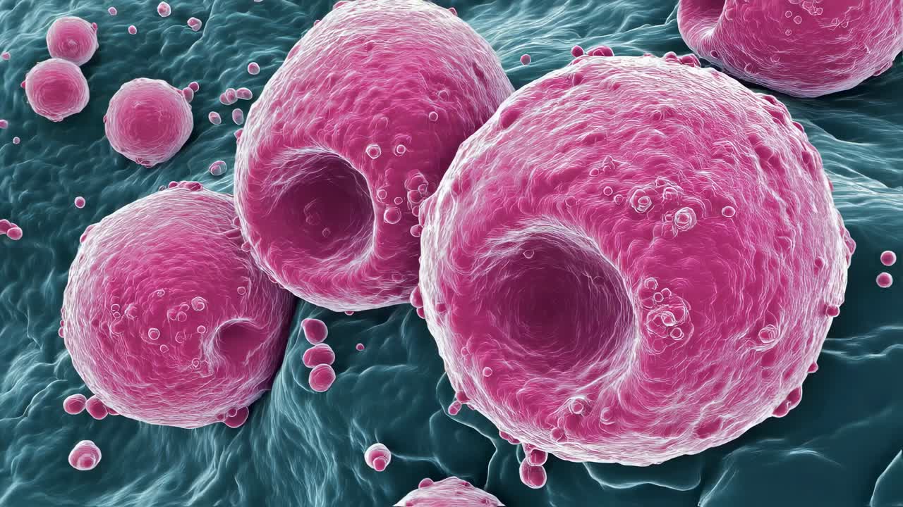 Microscopic View of Pink Cells