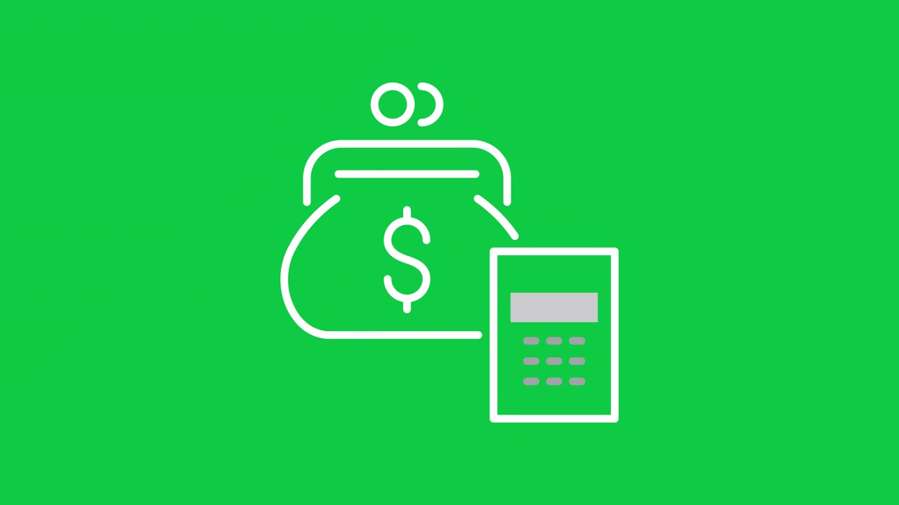 Animated Icon of Purse with Dollar Sign and Calculator