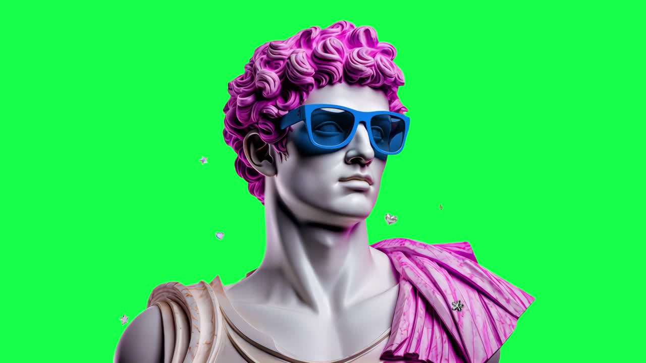 Aesthetic greek god 3d character animation, transparent 4K video, green screen
