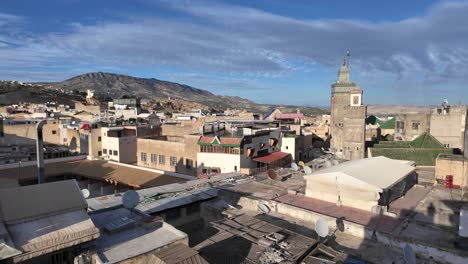 establishing pan across bou inania madrasa, islamic school in fes with intricate moroccan architecture