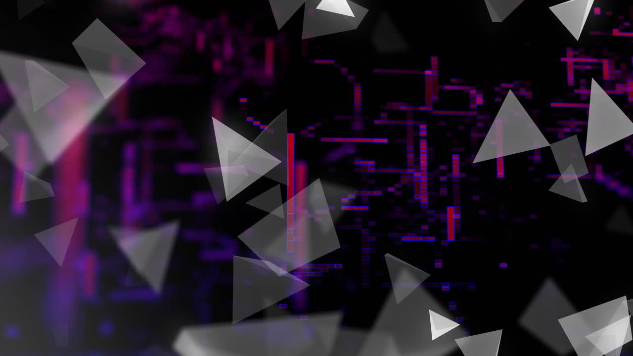 Geometric shapes and digital data processing animation over dark background