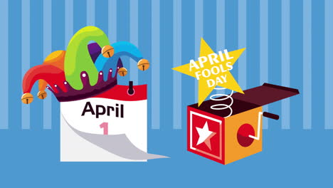 april fools day jester hat in calendar and surprise box