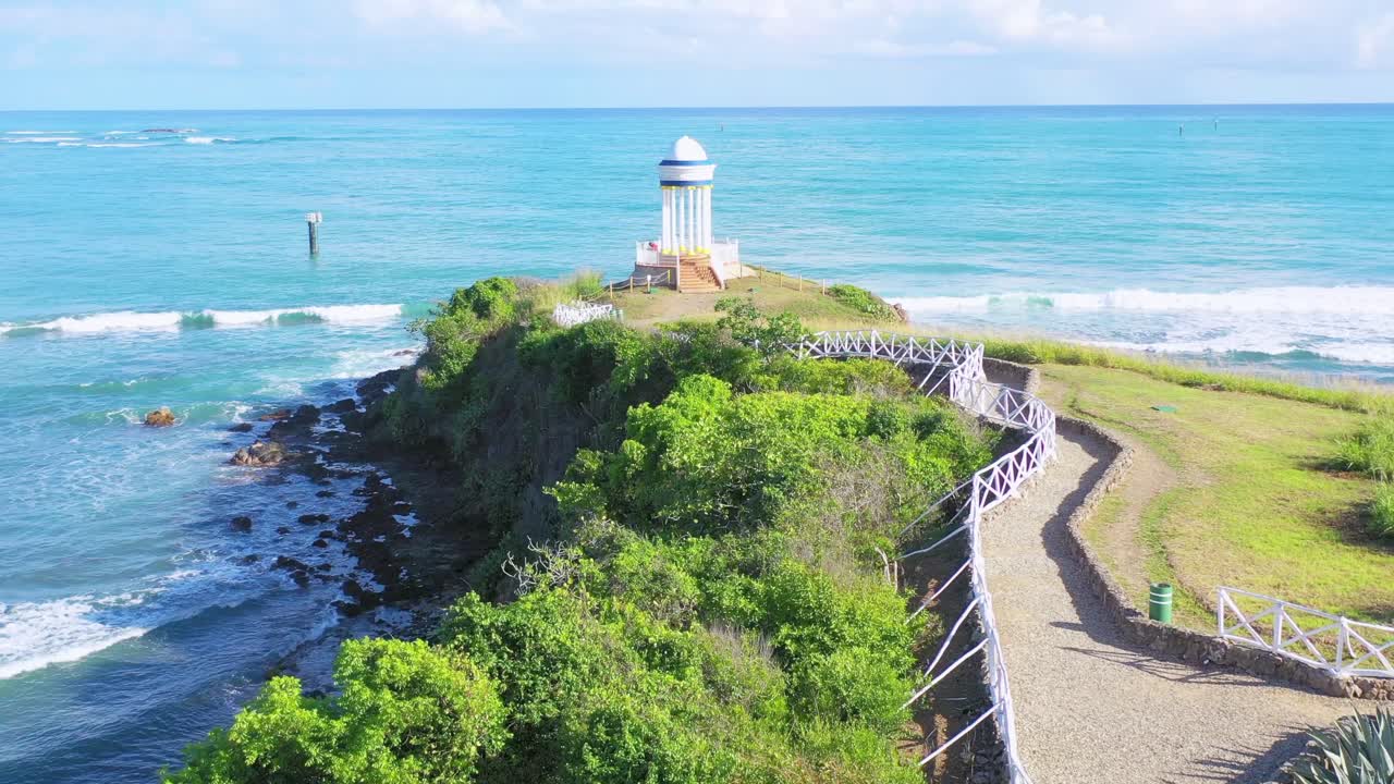 Puerto Plata viewpoint facing turquoise sea, Dominican Republic. Aerial