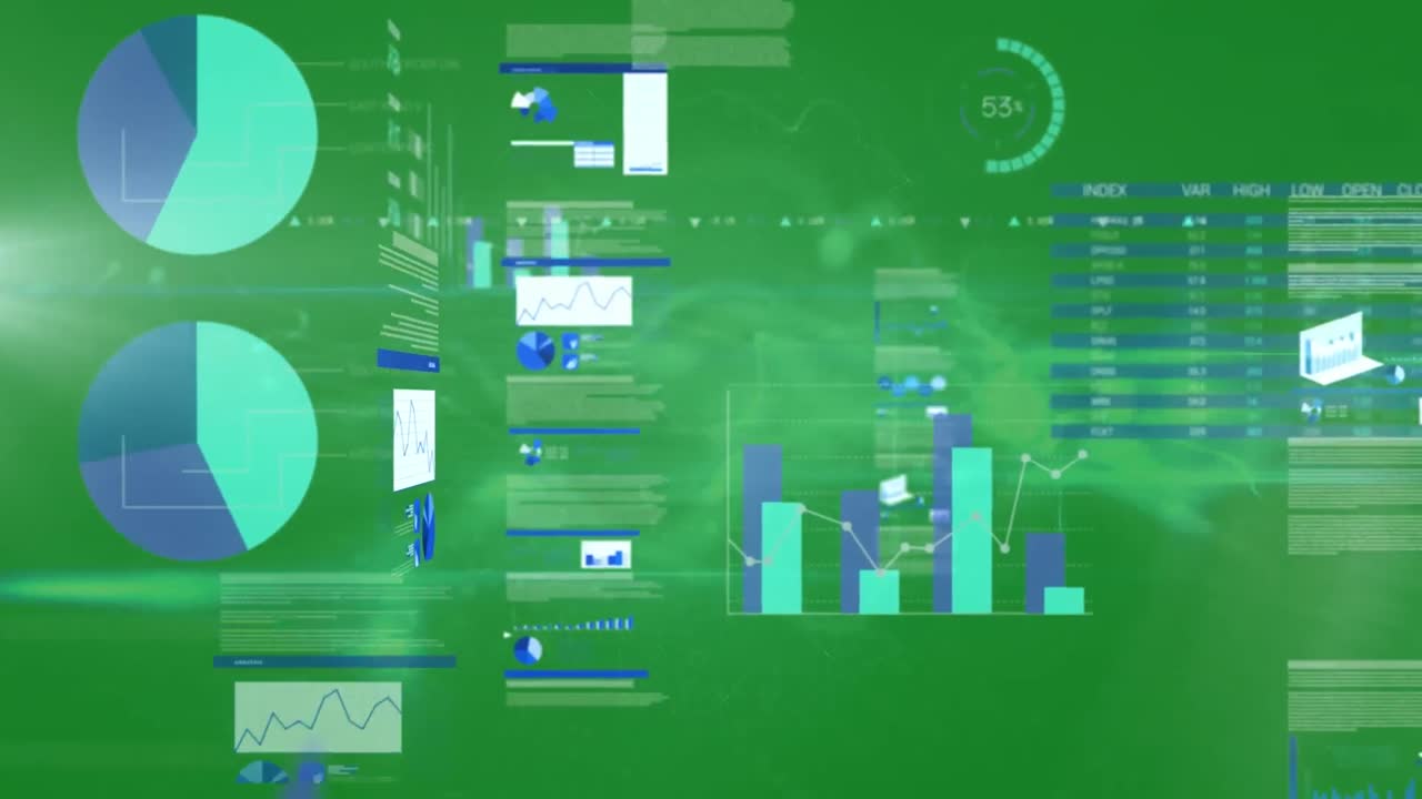 Animation of data processing on green background
