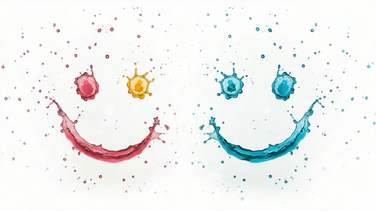 Colorful Water Splashing Smiles: A Vibrant Artistic Representation of Joy and Happiness Through Water Droplets and Smiley Faces
