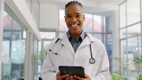 Face,-doctor-and-happy-black-man-with-tablet