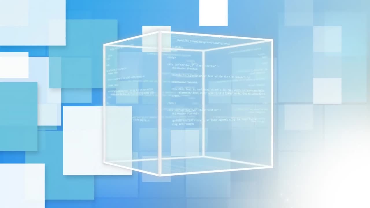 파란색 배경에 있는 데이터 처리 사각형의 애니메이션