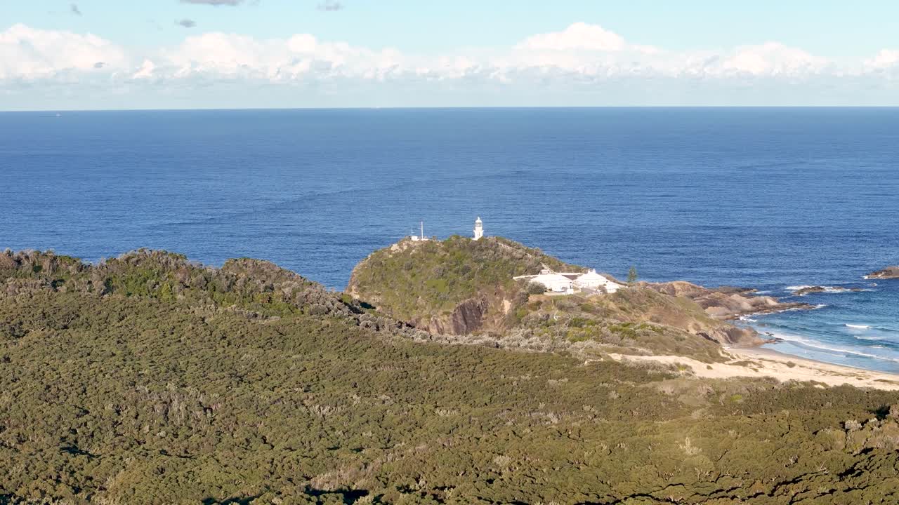 Drone footage of Sugarloaf Point Lighthouse at Seal Rocks in New South Wales