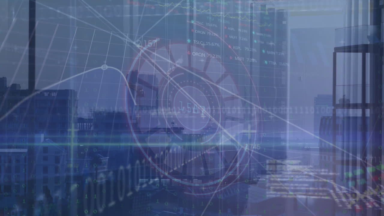 현대 건물에 대한 컴퓨터 언어와 무역 보드를 통해 로딩 서클의 애니메이션