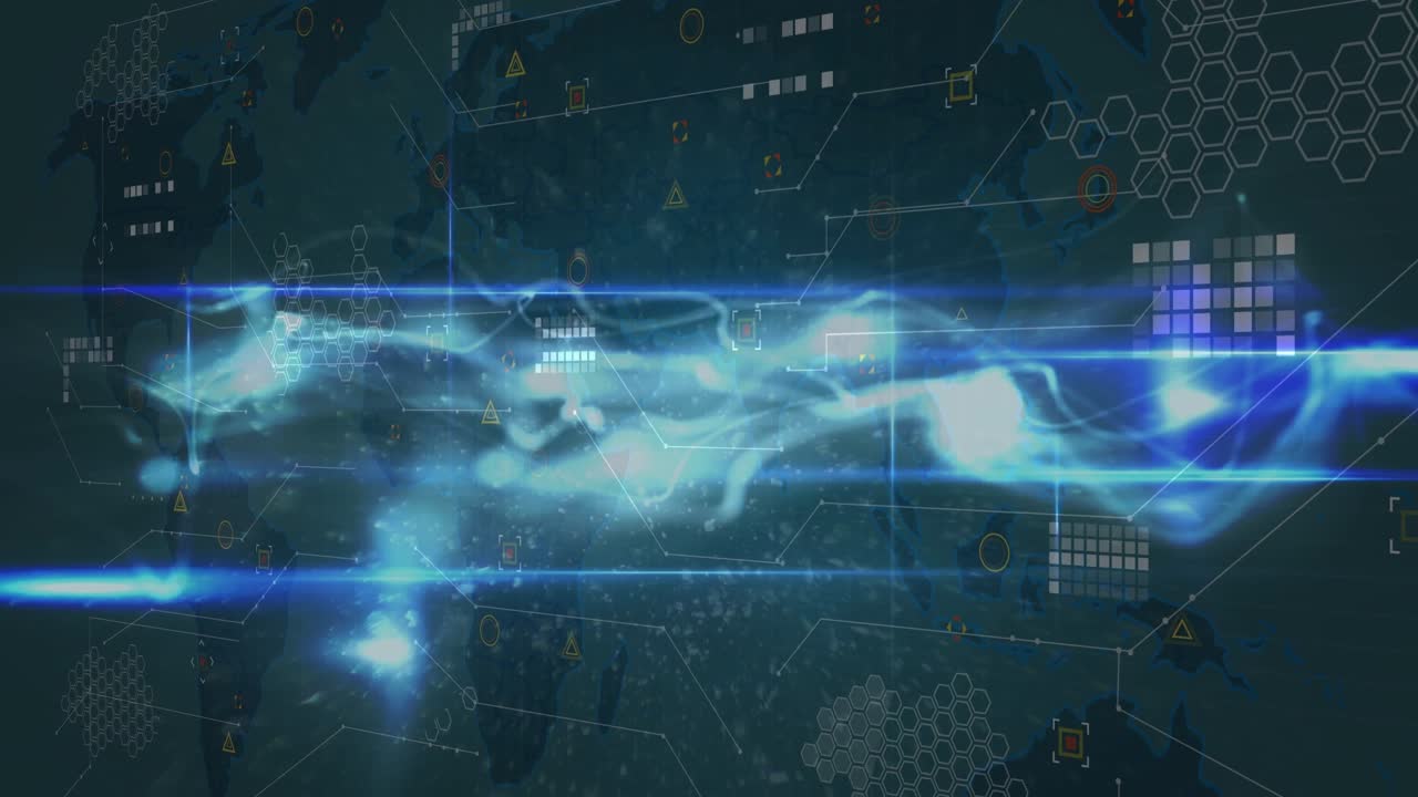 Animation of diverse data processing over black digital space