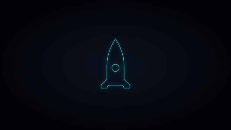Neon Blue Outline of a Rocket Ship Icon
