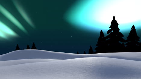 animation of aurora at christmas over winter scenery