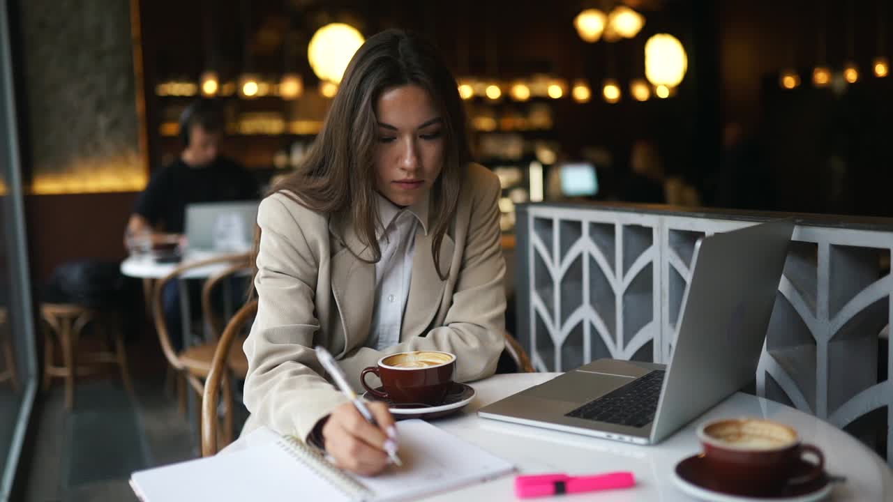 Woman Working in a Cafe