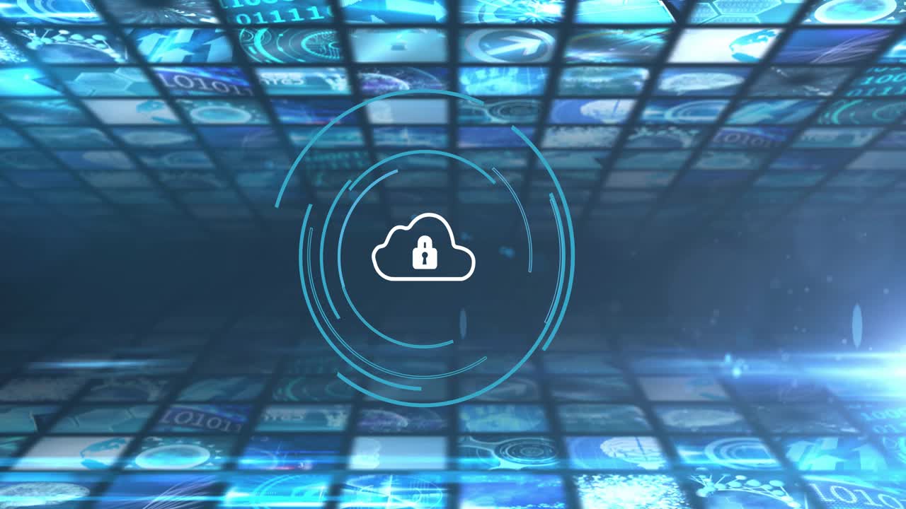 HUD appearing, causing cloud-lock growing rotating cyan rings across tile grid, ensuring security