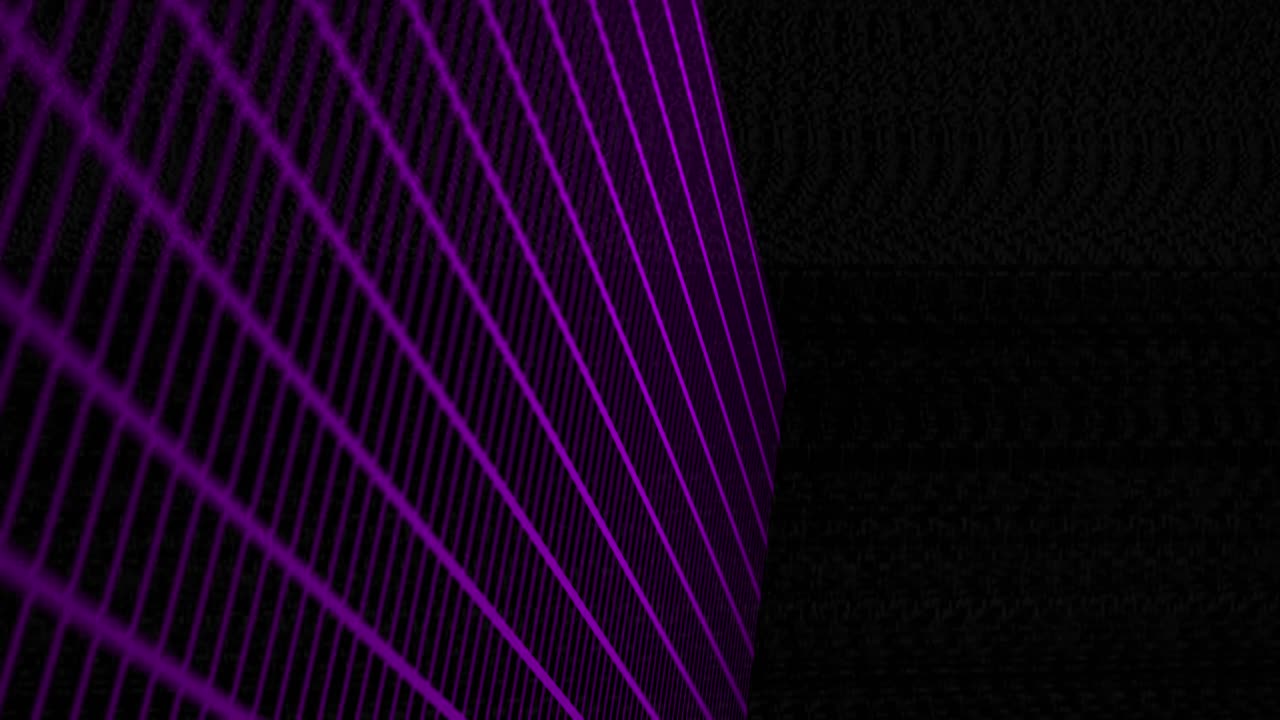 Rete a griglia con sfumatura viola-rosa si inclina e ruota su sfondo nero in uno spazio aperto