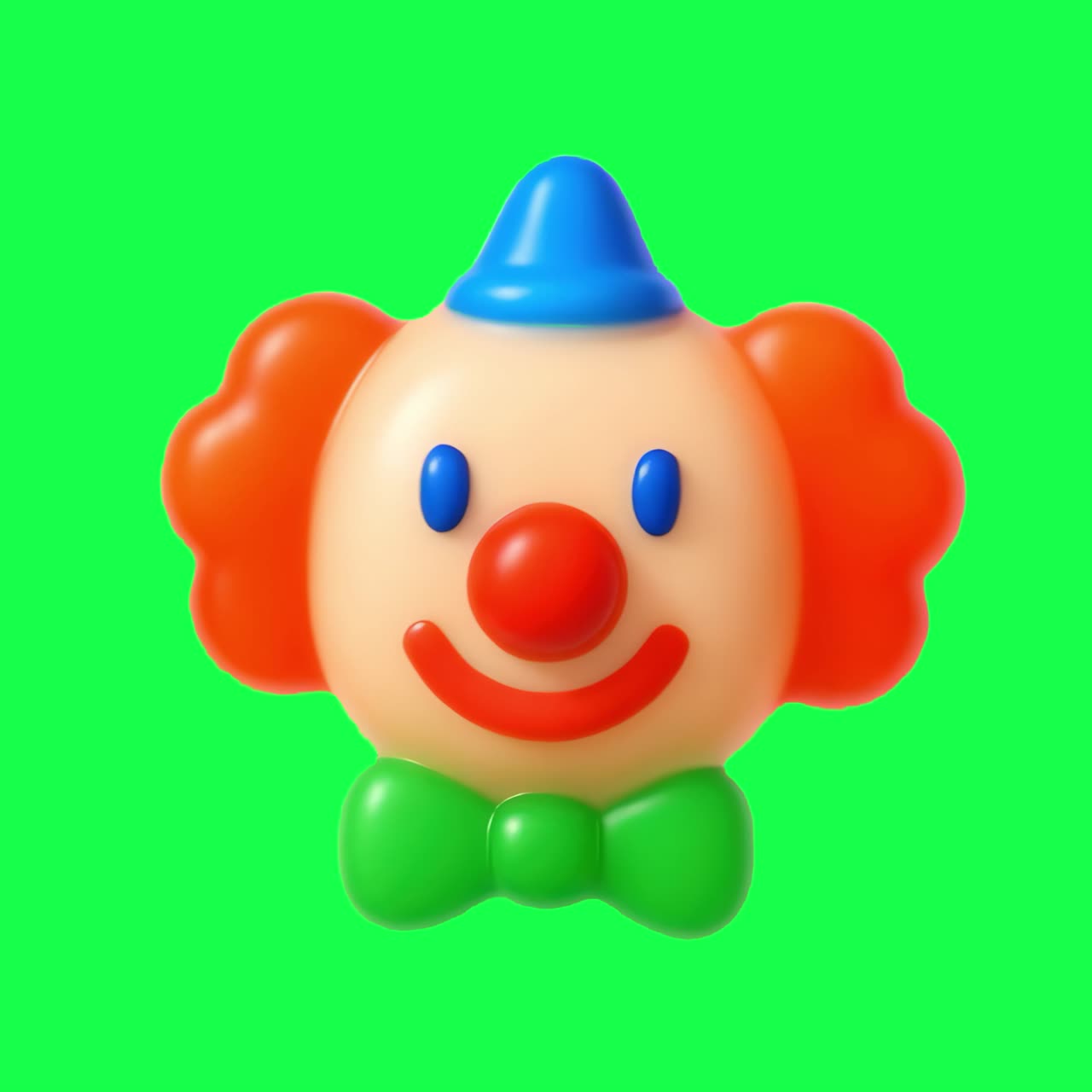 Colorful toy clown face animation, transparent 4K video, green screen