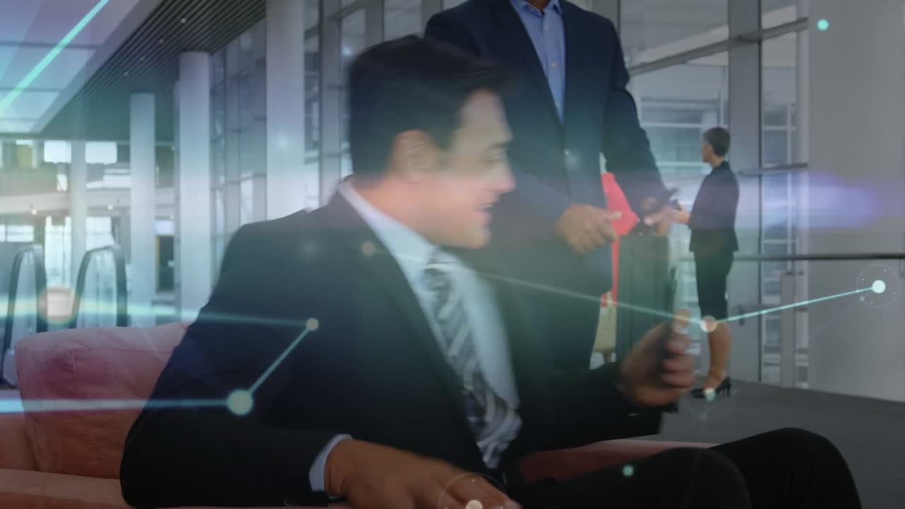 사무실에서 손을  ⁇ 는 다양한 사업가들에 대한 연결 네트워크의 활성화