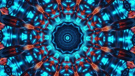 muy gran flor naranja y roja con fondo azul. caleidoscopio vj bucle
