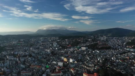 dalat city or da lat, vietnam aerial panorama on beautiful sunny morning