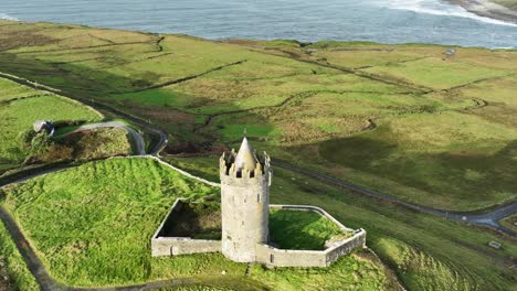 drone closeup of doolin castle wild atlantic way ireland