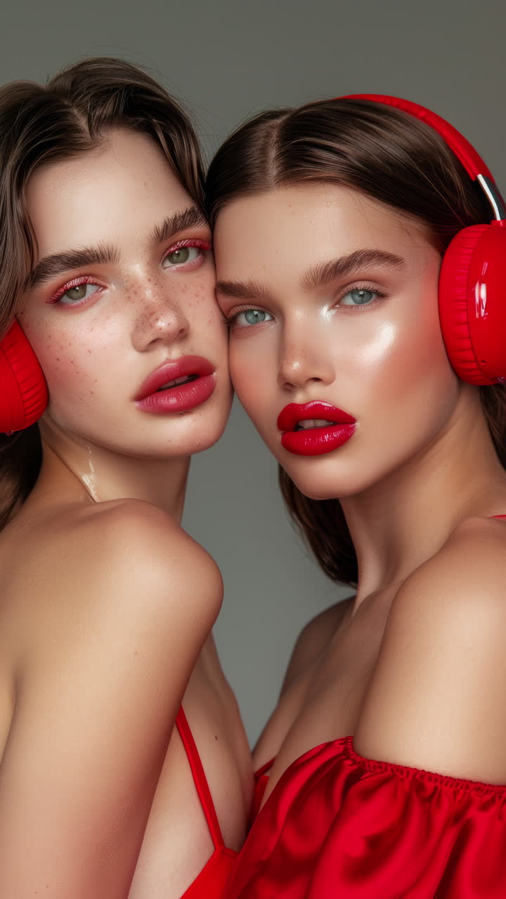 mujeres con altavoces de audio y auriculares hechos de ai