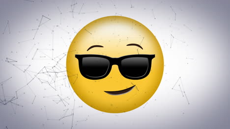 animación digital de la red de conexiones sobre la cara con gafas de sol emoji en fondo gris