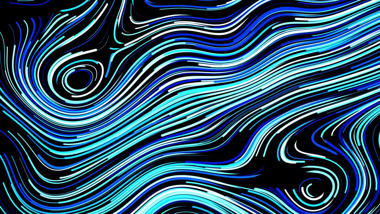 Abstract creative looped bg with curled lines like blue trails on surface. Lines form swirling pattern like curle noise. Abstract 3d looping flowing animation as bright creative festive bg