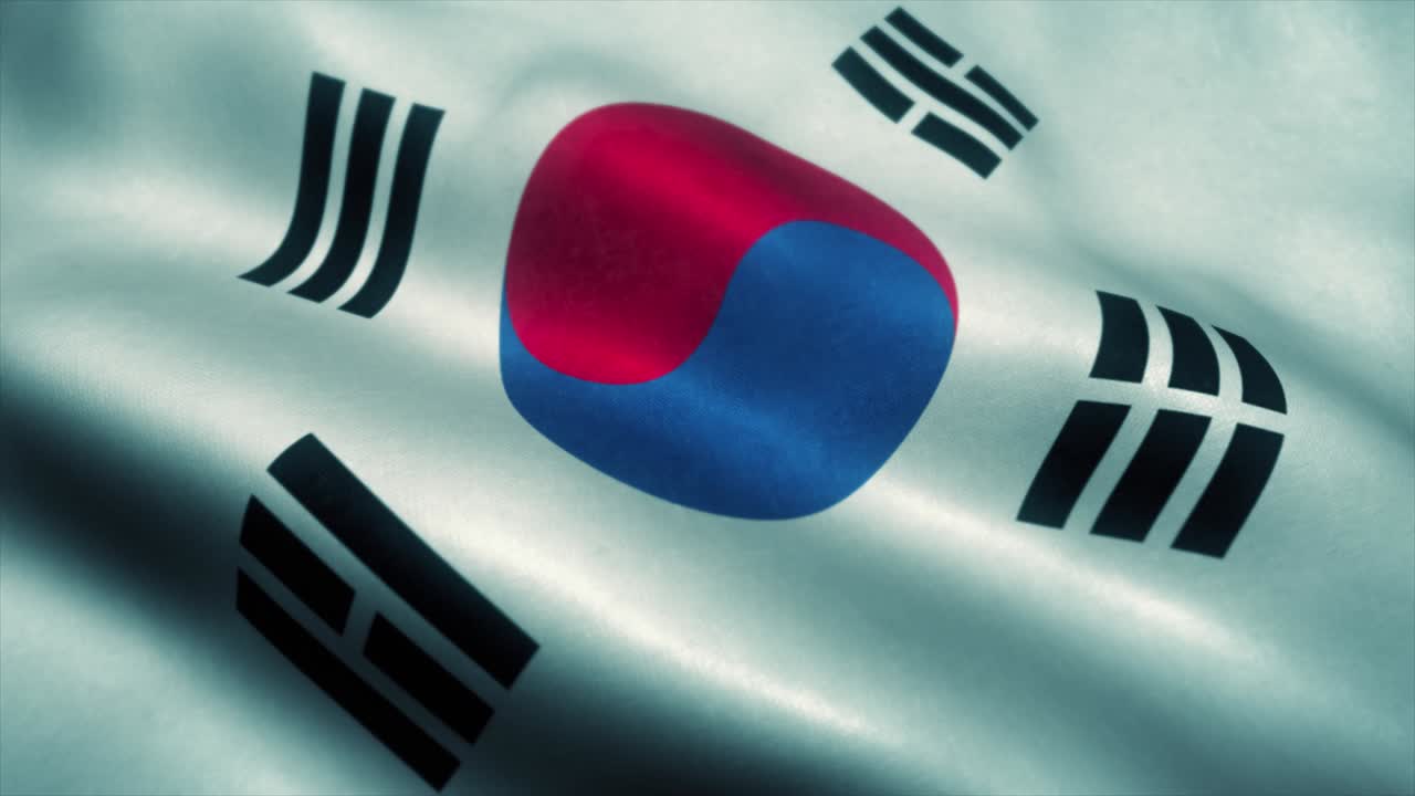 la bandera de corea del sur ondeando en el viento. la bandera nacional de korea del sur. el signo de corea del sud animación de bucle sin costuras. 4k